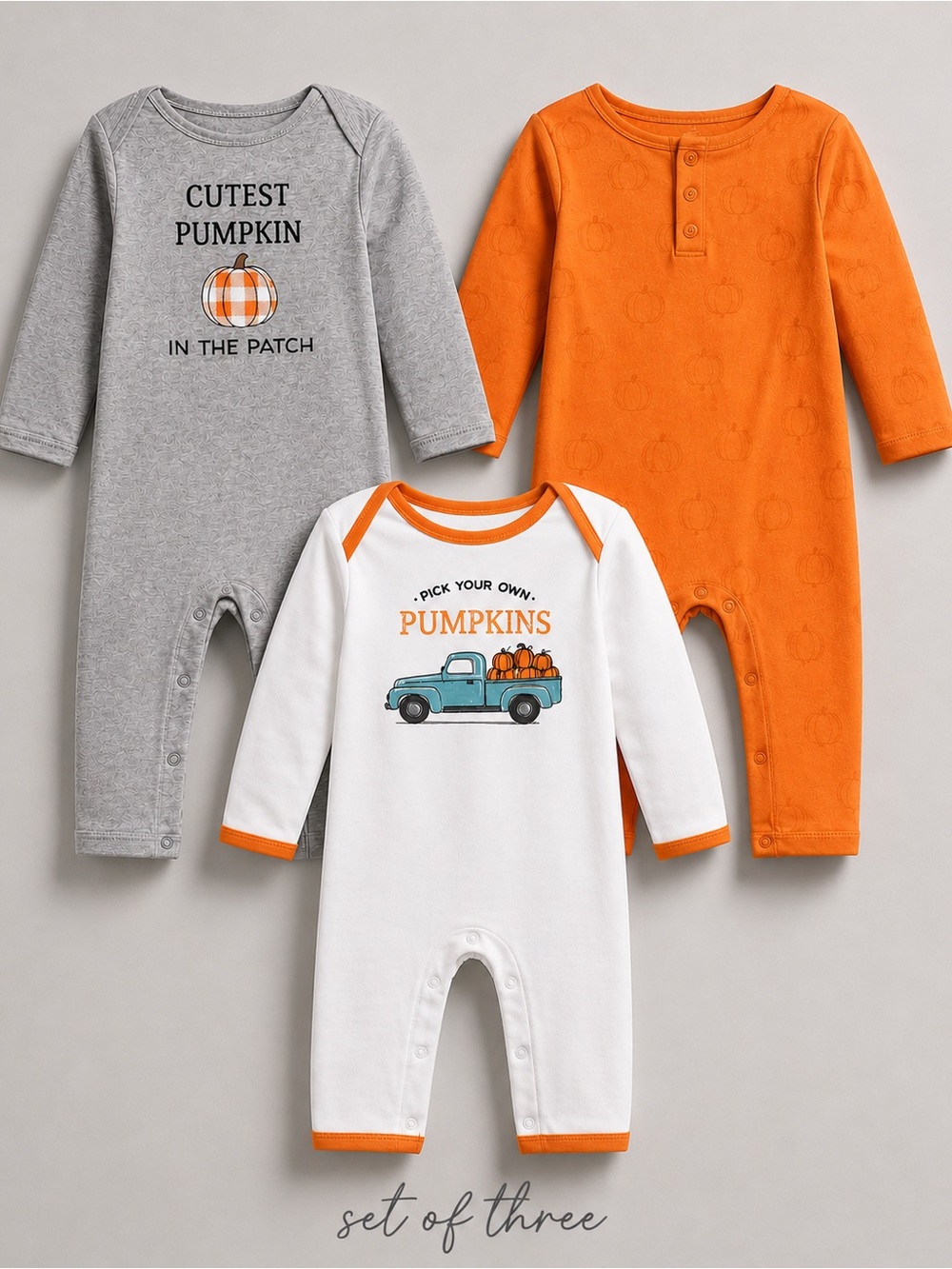 Hudson Baby Pumpkin Truck 3 Pack Coveralls Sleepers 9-12M NWT $22